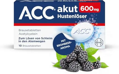 ACC® akut 600 mg Hustenlöser, 10 Brausetabletten, Brombeer-Aroma – löst festsitzenden Schleim, erleichtert das Abhusten und befreit so die Bronchien, nur 1x täglich