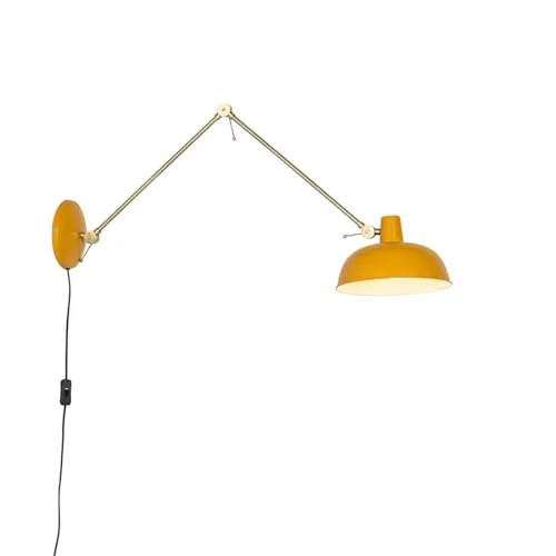 Qazqa - Retro Retro Wandleuchte stahl I nickel matt Gelb mit Bronze - Milou I Wohnzimmer I Schlafzimmer - Stahl Länglich - LED geeignet E27