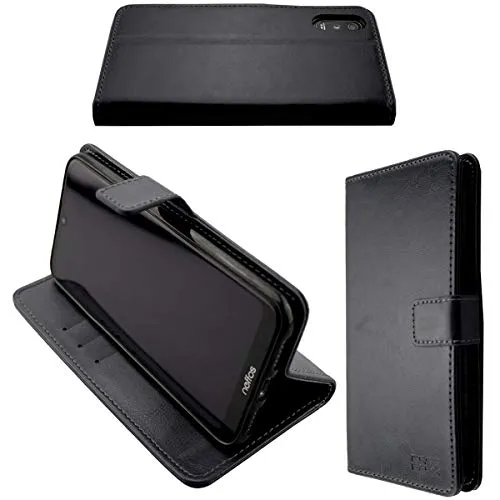 caseroxx Bookstyle Handytasche für Neffos C9 Max in schwarz – Klapphülle mit Kreditkartenfächern, Magnetverschluss, Standfunktion & Rundumschutz für Display und Gehäuse