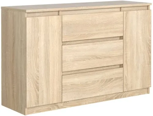 meble masztalerz Kommode 120 cm Breit - Modernes Sideboard - Highboard mit 3 Schubladen - Schubladenschrank - Kommodenschrank für Wohnzimmer, Flur, Schlafzimmer - Sonoma Eiche 120x78,2x39 cm