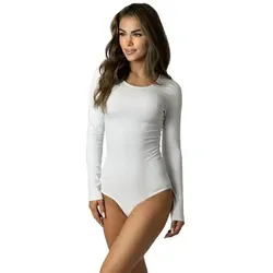 Alkato Langarmbody Bodysuit Damenbody mit Rundhalsausschnitt weiß XL (Long 170-176 cm)
