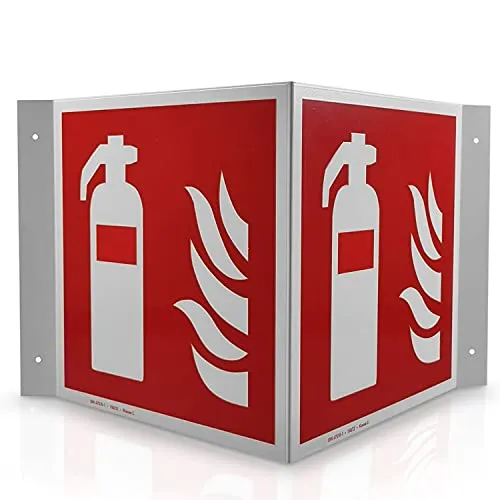 Betriebsausstattung24 Feuerlöscher Winkelschild - Aluminium langnachleuchtend - Größe: 26 x 15 x 11 cm - Symbol Schild l DIN 67510 Klasse C - Leuchtdichte 150 mcd - Brandschutzschild