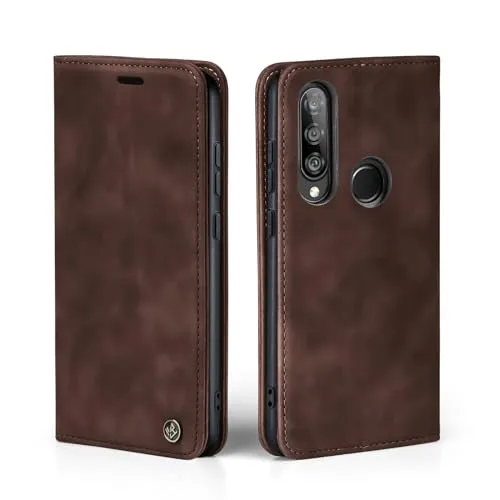 LBH Handyhülle für Huawei P30 Lite in Dunkelbraun mit Karten- und Geldfach Smartphone Hülle mit Standfunktion Flip Case Schutzhülle Magnetverschluss Vintage