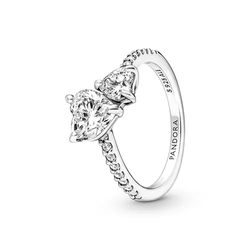 Pandora Timeless Doppel-Herz Funkelnder Ring - Ringe für Damen, symbolisiert die Liebe zwischen Mutter und Kind mit klaren Cubic Zirkonia und asymmetrischem Design für einen modernen Look.