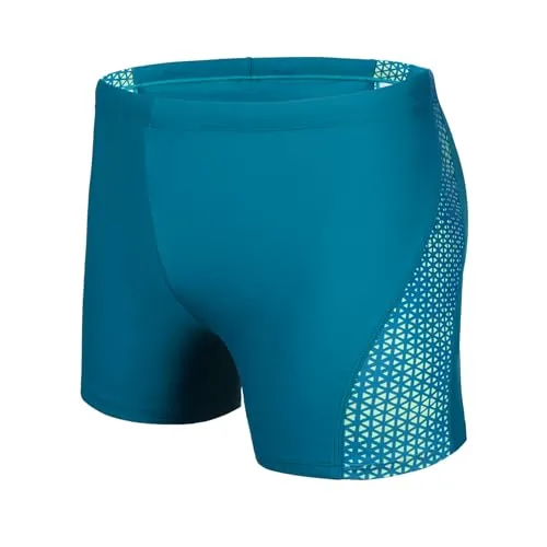 AMZSPORT Badehose Herren Kurz Schwimmhose Eng Wassersport Badeshorts mit Tunnelzug, Blaugrün L