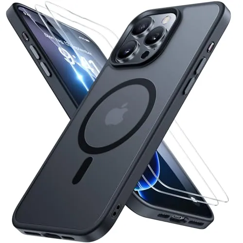 Miracase Magnetisch für iPhone 16 Pro Hülle für Magsafe[mit 2 Schutzglas] Militärschutz Stoßfest Kratzfest Anti-Fingerabdruck Samtige Touch Dünn Handyhülle für iPhone 16 Pro 6,3 Zoll, Schwarz