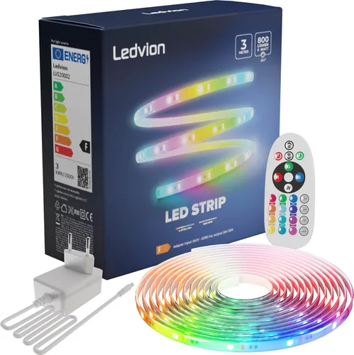 Ledvion Dimmbarer LED-Streifen 3M, RBG, 24V, 9W, Plug & Play, Inkl.