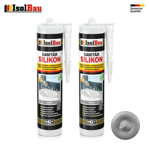 Sanitär Silikon Grau 2 x 300 ml Dichtstoff Küche Dusche Abdichten Bad Kleben