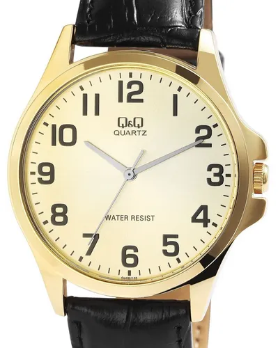 Q&Q Quarzuhr QA06J103Y Herrenuhr mit Lederimitationsarmband - Elegante Armbanduhr für Herren mit hochwertigem Quarzuhrwerk, wasserdicht bis 3 bar und stilvollem Lederimitatarmband für optimalen Tragekomfort.