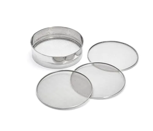 de Buyer Edelstahlsieb mit 4 auswechselbaren Siebeinsätzen - Professionelles Edelstahlsieb für feines Sieben von Mehl und Kakao, inklusive 4 Siebeinsätzen (3mm/2mm/1mm/0,5mm). Ideal für intensive Nutzung, spülmaschinengeeignet und langlebig.