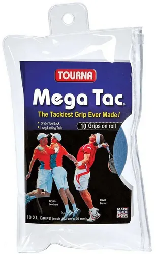 Tourna Overgrip Mega Tac Blau - 10er Pack - Tennis-Zubehör mit extreme Griffigkeit und hoher Haltbarkeit, verhindert Rutschen und Verdrehen, ideal für professionelle Spieler.