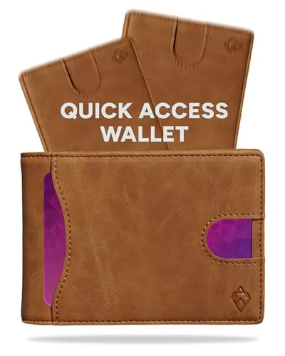 AKIELO Geldbörse Faltbar mit Zuglasche und RFID Schutz – Stylischer Herren-Geldbeutel und Geschenkbox – Kontaktloser Kreditkartenschutz (Delta - Hellbraune Ausgabe)