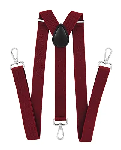 axy Herren Hosenträger mit 3 robusten Karabiner Verschluss 2,5 cm breit Y-Form stufenlos verstellbar (Weinrot)