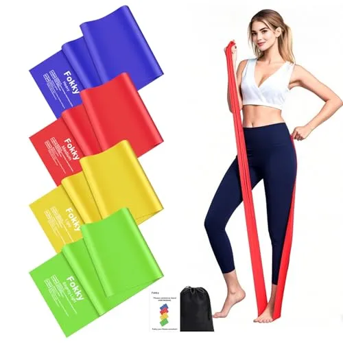 Fokky Fitnessbänder 4er-Set – Widerstandsbänder für effektives Training - 4er-Set elastischer Fitnessbänder (2m) mit 4 Widerstandsstufen für vielseitiges Training. Ideal für Fitness, Yoga und Rehabilitation. Kompakt und tragbar für das Training überall.