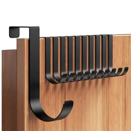 Menz Türhaken zum Einhängen, 10er Set in Schwarz - Edelstahl Kleiderhaken Tür, einzeln verwendbare Haken zum Einhängen in J-Form, stabile Türgarderobe mit hoher Tragkraft, Türhakenleiste