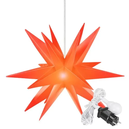 OVILUM Leuchtstern 3D XXL mit LED Beleuchtung | rot | Ø 100cm - Wetterfester LED Weihnachtsstern mit 18 Spitzen und Timer-Funktion, ideal für stimmungsvolle Deko im Garten oder Wohnzimmer.