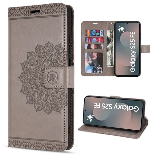 Handy Tasche für Samsung Galaxy S25 FE Handyhülle Klapphülle Wallet Case Grau