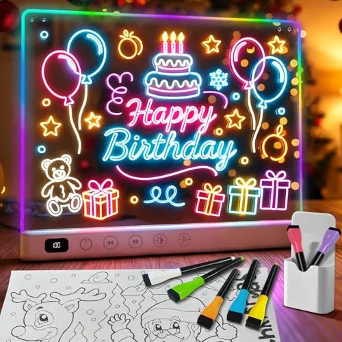 LED-Zeichenbrett 35x25 cm mit 13 Lichteffekten für Kinder