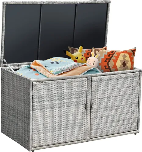 COSTWAY Auflagenbox Rattan 335L - Praktische Kissenbox für Garten & Terrasse - Gartenbox mit 335L Stauraum, witterungsbeständigem PE-Rattan und Doppeltüren für einfachen Zugang. Ideal für die Aufbewahrung von Kissen, Spielzeug und mehr.