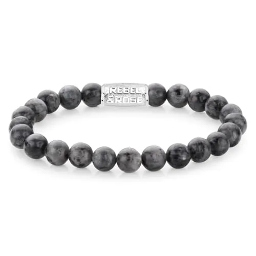 Rebel & Rose Armband Grey Seduction RR-80026-S-L für Herren - Modisches Herrenarmband aus Edelstahl und Larvikit, Länge 19 cm – perfektes Accessoire für stilbewusste Männer.