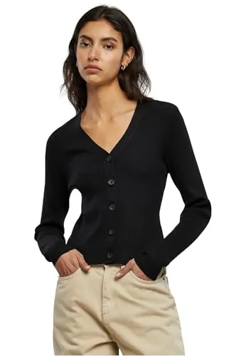 Urban Classics Women's Ladies Short Rib Knit Cardigan Sweater, Black, 4XL