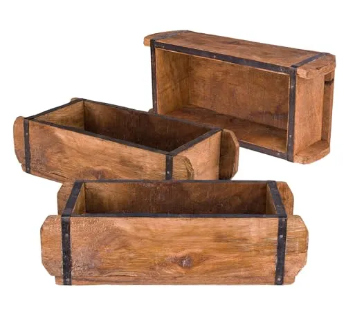 BigDean Ziegelform 32x14x9 cm - Vintage Holzkiste mit Metallbeschlägen - Rustikale Ein-Kammer-Ordnungskiste aus einzigartigem Altholz. Ideal für Bücher, Gewürze oder als Blumenkasten. Jedes Stück ein Unikat, das mit seinem Vintage-Look begeistert.