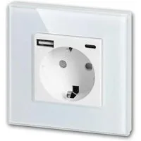world-trading-net UP-Steckdose mit USB-A&-C Ladeg Glas-Rahmen Weiß