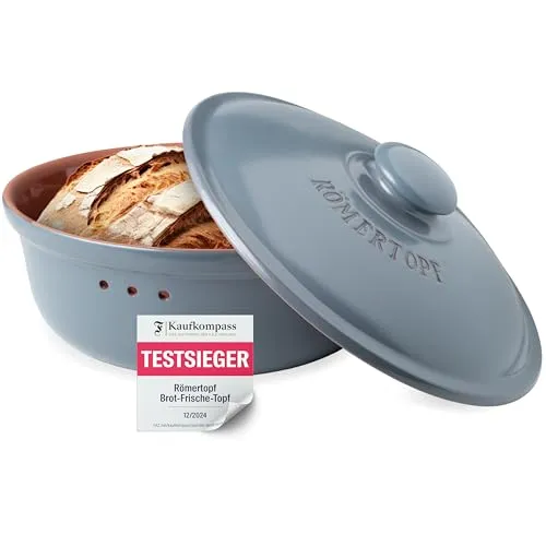 Römertopf Brottopf Ø 30,0 cm, blaugrau - Kochtöpfe aus natürlicher Keramik für optimale Brotaufbewahrung, hält Brot frisch über Tage dank hochwertigem Naturton.