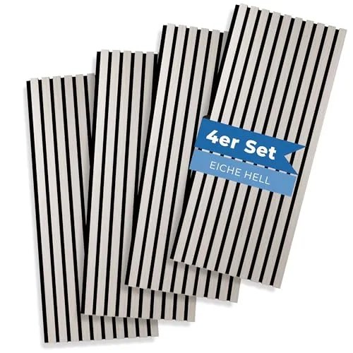PROVISTON Akustik 3D Wandpaneele 4er SET - 3D-Wandpaneele aus MDF in Eiche hell, schallabsorbierend für angenehme Raumakustik und einfache Montage für kreative Gestaltungsmöglichkeiten.