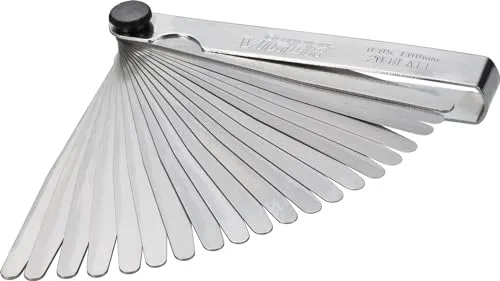 ViGOR V1714 Fühlerlehren-Satz I 20 Blatt, Blätter konisch zulaufend, Schlüsselweite: 0,05 – 1,00 mm I zum Prüfen von Spaltmaßen, Kontaktabständen oder Zwischenräumen