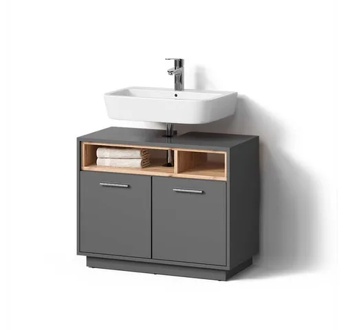 Livinity® Waschbeckenunterschrank Temo, Anthrazit, 80 x 64 cm - Waschbeckenunterschrank in modernem Anthrazit, 80 x 64 cm, mit robuster Melaminharzbeschichtung für eine lange Lebensdauer – ideal für Ihr Badezimmer.