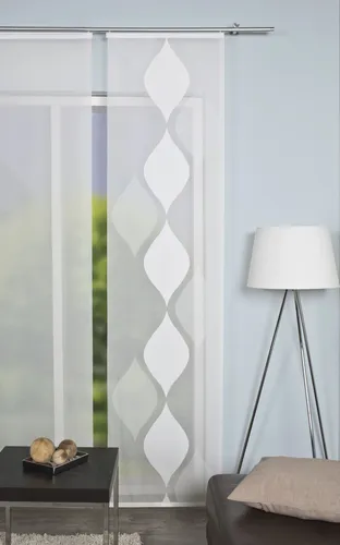 Home fashion Schiebevorhang Effektvoile Scherli - Eleganter Schiebevorhang aus transparentem Effektvoile mit farbigen Scherli-Verzierungen, waschbar bei 30°C und ideal für stilvolle Fensterdekoration.
