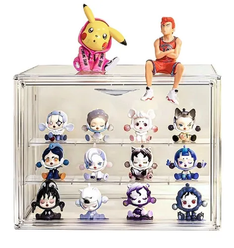 Creliv Vitrine Stapelbar - Transparenter Acryl Schaukasten mit Tür - Vitrinenschränke für Figuren und Modelle, bietet hohe Transparenz und ein praktisches Türdesign für einfachen Zugriff auf Ihre Sammlungen.