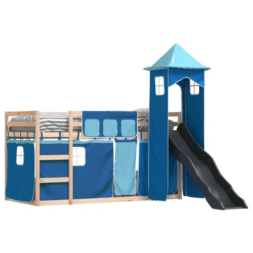 Maison Exclusive Etagenbett mit Rutsche und Gardinen Blau 90x190 cm