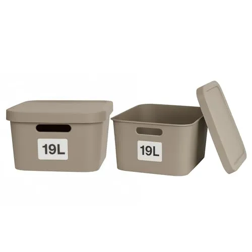 Plastard Aufbewahrungsboxen mit Deckel 19 L, 2er-Set, Beige, BPA-frei, Stapelbar, Ordnungsbox für Küche, Bad, Büro, Kinderzimmer, Regale – Robuste Kunststoffbox, Kleiderbox