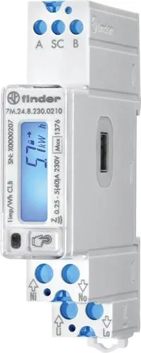 Finder Energiezähler 7M.24.8.230.0210 - Elektronischer Energiezähler mit Modbus-Schnittstelle, MID-zertifiziert und ideal für präzise Verbrauchsmessung in 1-Phasen Wechselstromsystemen.