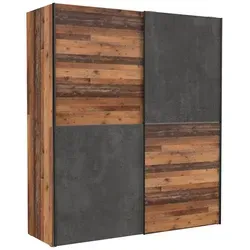 DAVIS Schiebetürenschrank 2-türig - Old-Wood Vintage mit Betonoptik Dunkelgrau, großzügiger Stauraum und modernes Design für Ihr Schlafzimmer