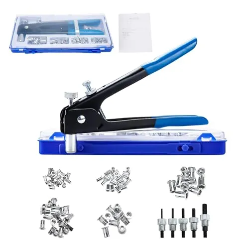 FreeTec 86 tlg Nietmutternzange Set, Blindnietmuttern Zange mit M3 M4 M5 M6 M8 Nietmuttern Gewinde, Gewindenieten Einnietmuttern Zange Werkzeug mit Dornen für Metal Rohr Auto Möbel Zaun Reparatur