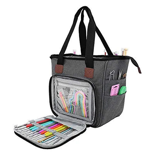 SumDirect Garntasche, Strick-Organizer, tragbare Aufbewahrungstasche für Garne, Mitnahmeprojekte, Stricknadeln, Häkelnadeln, Handbücher und anderes Zubehör