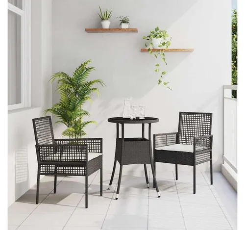 furnicato Garten-Essgruppe Poly-Rattan Schwarz 60x80x75 cm – Tisch & Stühle - Elegantes Garten-Esszimmer-Set aus robustem Poly-Rattan für Terrasse und Garten. Wetterfest und pflegeleicht, ideal für entspannte Stunden im Freien. Bequeme Stühle mit abnehmbaren Kissen sorgen für hohen Sitzkomfort.