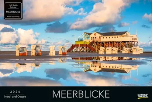 Meerblicke - Nord- und Ostsee 2026: Großer Foto-Wandkalender von der Küste und dem Meer in Deutschland. Edler schwarzer Hintergrund. PhotoArt Panorama Querformat: 58x39 cm.