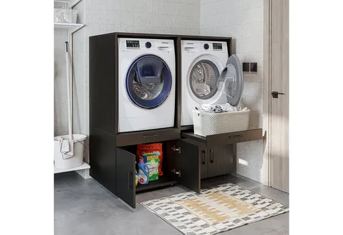 Roomart Waschmaschinenumbauschrank Doppelschrank mit Ausziehbrett – 3 Farben - Praktischer Doppelschrank für Waschmaschine und Trockner mit integriertem Ausziehbrett. Ideal für Waschküche und Bad. Hochwertige Verarbeitung und feuchtigkeitsbeständige Oberfläche in 3 attraktiven Farben.