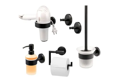 bremermann Badaccessoire-Set PIAZZA BLACK - 5tlg. Edelstahl Set für modernes Bad - Elegantes 5-teiliges Badaccessoire-Set aus rostfreiem Edelstahl in mattem Schwarz. Ideal für Wandmontage und sorgt für Ordnung in Bad und Küche.