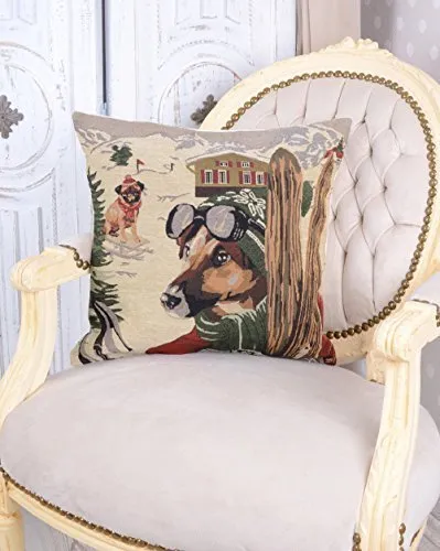 Zierkissen Skifahrer Hund Kissen Mops Dekokissen 40 x 40 cm Gobelin Kissenhülle kdk008 Palazzo Exclusiv