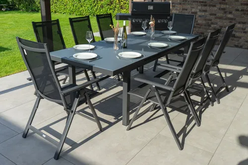 OUTFLEXX Premium Garten-Essgruppe, OUTFLEXX® anthrazit matt, Alu/Textilene, Tisch 180/240x100cm, 8 Klappstühle