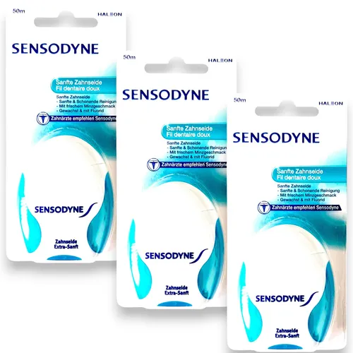3x Sensodyne Zahnseide extra sanft - 3x 50m Zahnzwischenraum reinigen