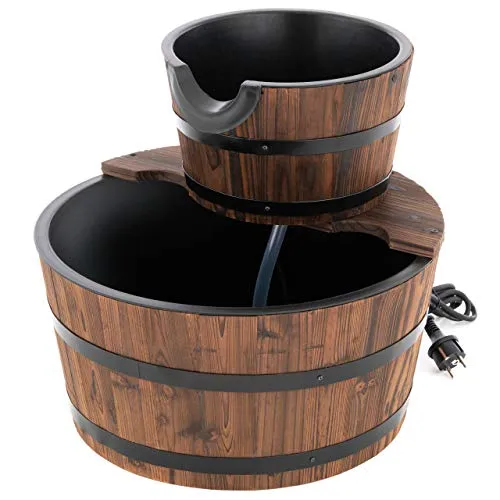 Nexos Gartenbrunnen Holzbrunnen 44cm - Rustikales Design - Gartendeko: Witterungsbeständiger Holzbrunnen aus massivem Echtholz mit 11 Watt Pumpe, ideal für eine exquisite Gartenatmosphäre.