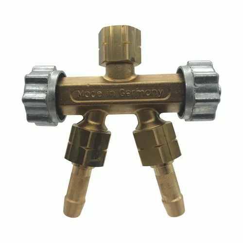 Kayser Doppelabzweigventil Acetylen - 3/8 Zoll lks. mit Absperreinrichtung