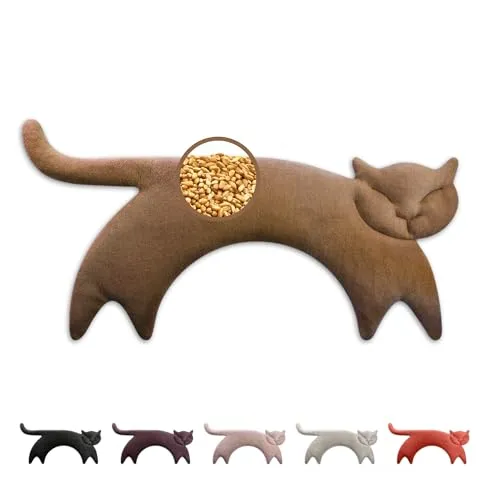 LESCHI Wärmekissen für Mikrowelle - Nackenkissen Katze Schwarz - Wärmekissen zur Behandlung von Schmerzen & Fieber, gefüllt mit 100% Bio-Weizen für langanhaltende Wärme und ideal zur Linderung von Verspannungen.