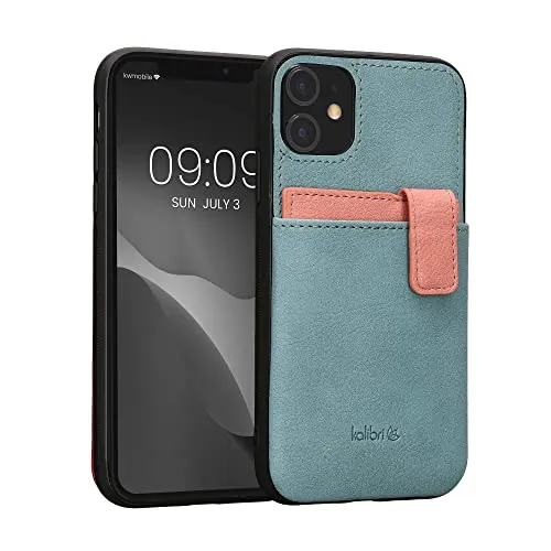 kalibri Hülle kompatibel mit Apple iPhone 11 - Handyhülle Handy Cover - Kunstleder Case mit Kartenfach abnehmbar - Mintgrün Altrosa